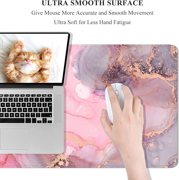 Desk Mat, 32" x 12" XXL Extended Large Gaming Mouse Pad, Desktop Decor Desk Pad, Cute Men Women Office Supplies and Accessories, XL Mouse Mat for Laptop & Keyboard, Red Pink Marble