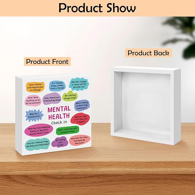 Therapy Office Desk Decor Wooden Box Sign Mental Health Gift School Counselor Gifts Therapist Gifts for Women Health Inspirational Gift for Friends Coworkers Counselor Psychologist Wooden Box Sign