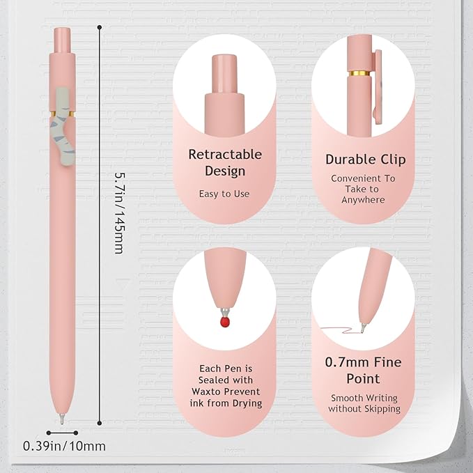 Ddaowanx Cat Gel Pens, 6 Assorted Colors 0.7mm Cute Colored Pens Fine Point Smooth Writing,Kawaii Office School Supplies,Cat Gifts for Women(6 Pcs Cat, Multicolor)