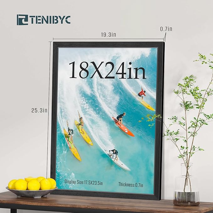 18x24 Poster Frames Set - 3 Pack - Black Solid Wood Picture Frame - Exclusive Woodgrain - Rooms, Offices, Gallery, Studio, and Hallway, Wall Display Decor