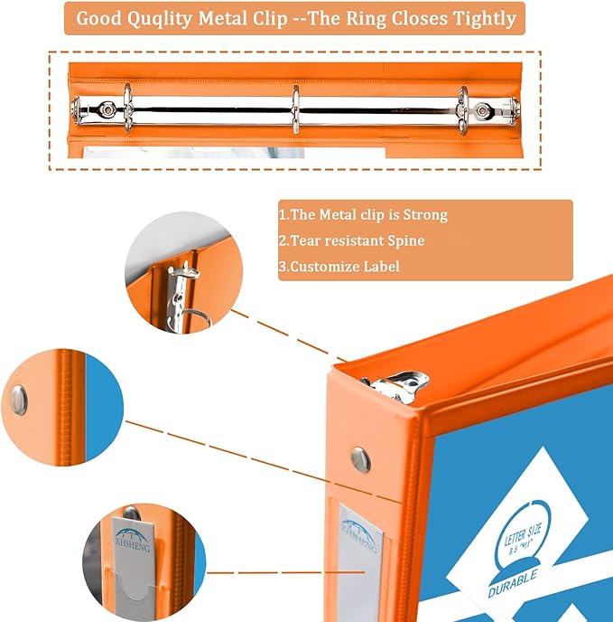 3 Ring Binders,1” Round Ring, Holds 8.5 * 11inch Papers, with 2 Pockets,6 Colors Binder Assorted Pack