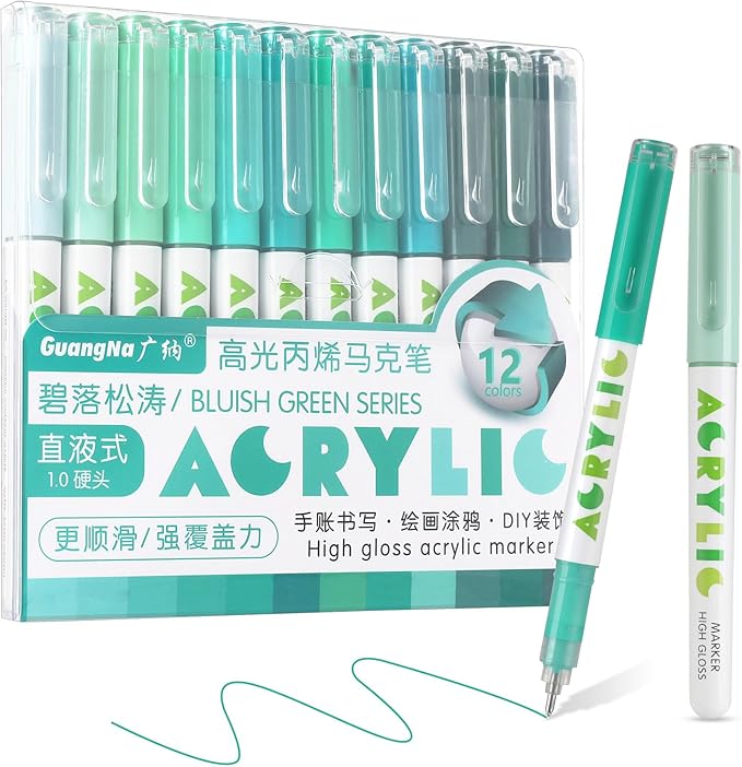 kander Direct High Gloss Acrylic Marker, 12 Colors Acrylic Paint Pens with Bullet Tip, Nicety Fine Tip Gel Pens for Teenagers, Multi-Purpose Art Supplies for Rock Painting, Crafts, DIY