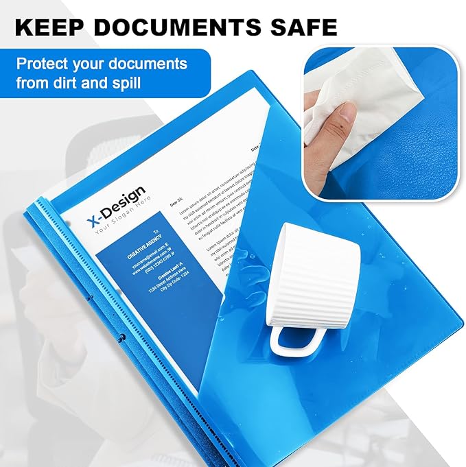 Teling 24 Pcs Clear Report Cover with 3 Prongs, Plastic Report Presentation Folders 90 Sheet Capacity Resume Document Covers for School Office (Blue)