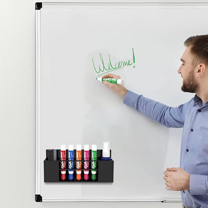 Magnetic Dry Erase Marker Holder Wall Mount, Acrylic 10 Slots Whiteboard Marker Holder for School, Office and Home, Eraser, Marker and Whiteboard Cleaner Not Included, Black