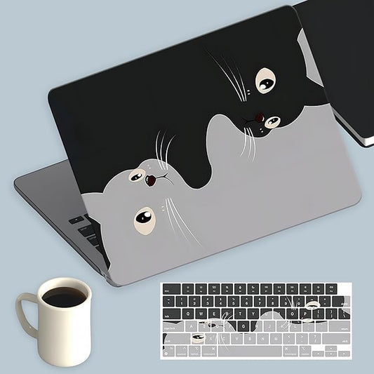 KEROM Compatible for MacBook Air 13 inch Case 2021 2020 2019 2018 M1 A2337 A2179 A1932, MacBook Air M1 Case, Cute Aesthetic Protective Plastic Hard Shell & Keyboard Cover, Two Cats