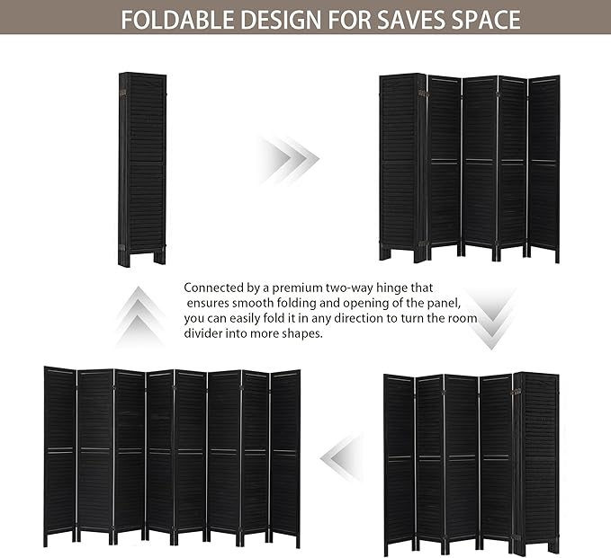NicBex 8 Panel Room Divider,5.6FT Wood Room Dividers,Folding Privacy Screens Portable Freestanding Partition Wall Dividers for Room Separation,Home Bedroom Office,Black