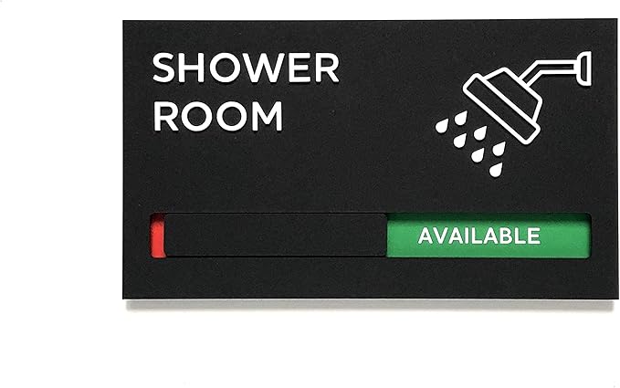 Kubik Letters Premium Shower Room Sign with Slider for Dual Messages Room Status (AVAILABLE or IN USE)