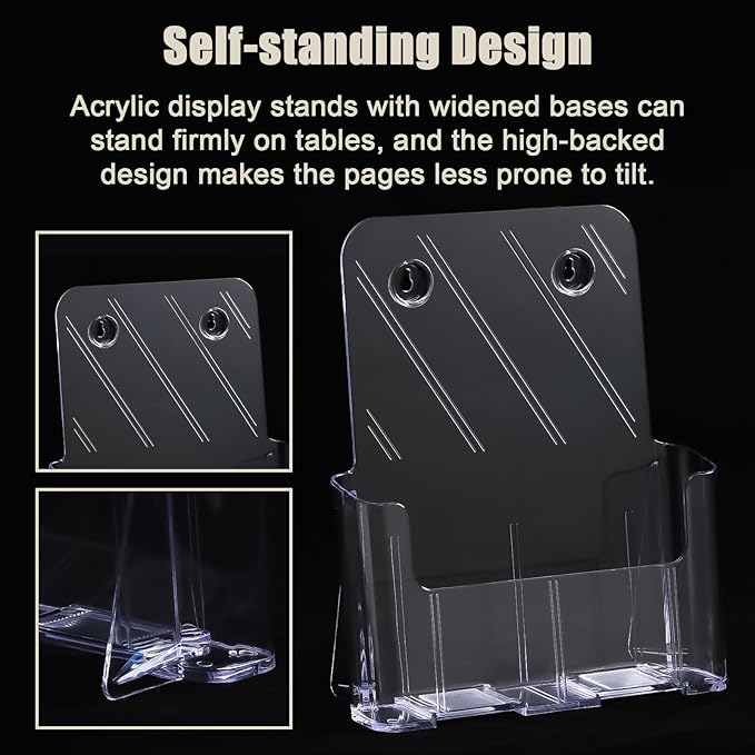 Acrylic Brochure Holder 8.5x11 Inches Slant Back Design, Clear Display Stand, Plastic Table Stand Sign Holder,Pamphlet Holder Flyer Holder, Acrylic Display Stand, Acrylic Table Signs Plastic Paper Holder for Office, Home, Store, 4 Pack