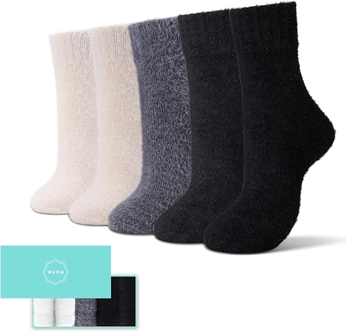 SISOSOCK 5 Pairs Fuzzy Soft Cozy Fluffy Socks for Women, Casual Warm Sleep Comfy Socks, Thick Winter Plush Gifts for Women