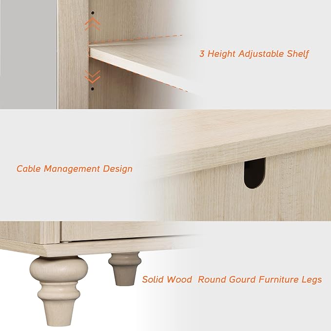 WAMPAT 5 Tier Bookshelf 72" Tall Bookcase with Glass Doors,Large Farmhouse Display Book Shelf with Adjustable Shelves and Storage Cabinet，Library Wood Bookshelves for Living Room,Kitchen, Light Oak