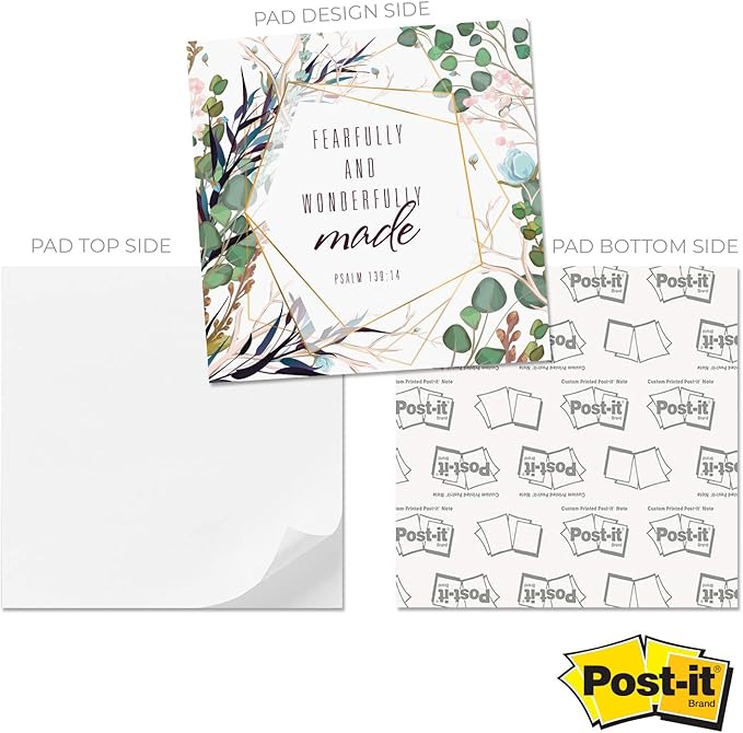 Religious Sticky Note Cube / 2.75" Memo Block Printed On 4 Sides/Modern Floral Christian Design