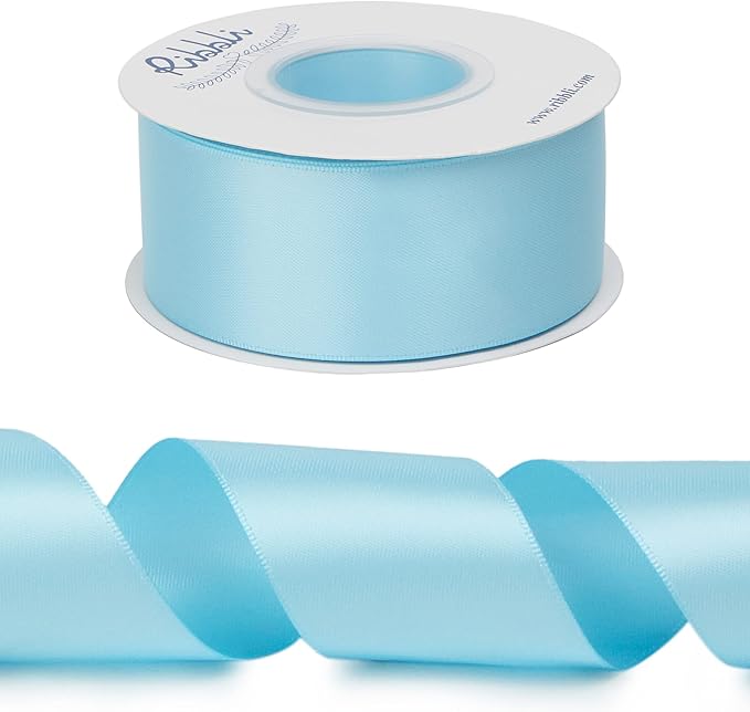 Ribbli Light Blue Baby Blue Double Faced Satin Ribbon,1-1/2” x Continuous 25 Yards,Use for Bows Bouquet,Gift Wrapping,Wedding,Floral Arrangement