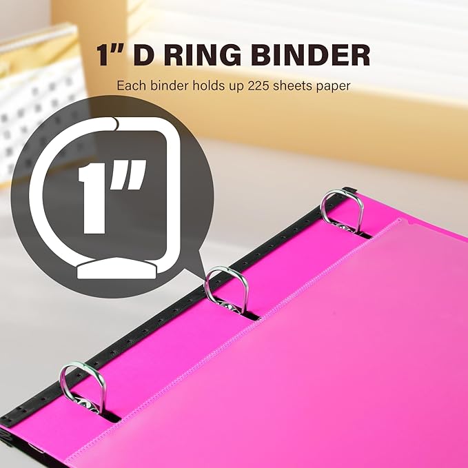 1 Inch Telescoping 3 Ring Binder-12PCS, Flexible Binder with Customized Front Cover, Holds 225 Sheets, School Office Supplies, 4 Colors