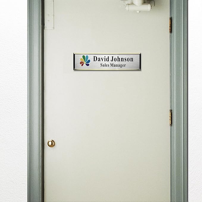 Personalized Name Plate for Door or Wall, 2 x 8 inch Custom Office Aluminum Door or Wall Name Plates with Logo Image or Texts, Office Appreciation Gifts for Coworkers Boss Teacher, Employee
