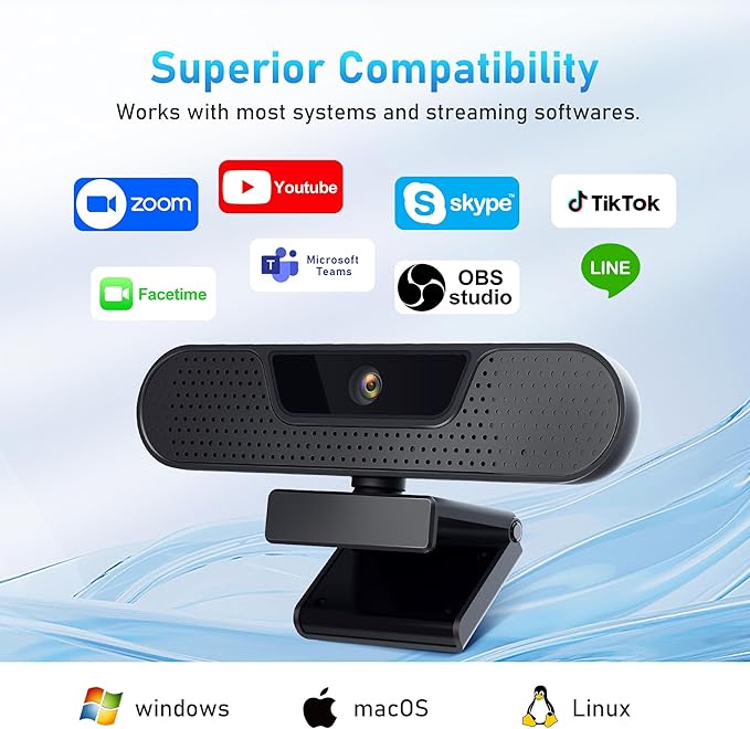 1080P 60FPS Webcam, VIZOLINK FHD computer video camera with 4 Noise-canceling Microphone, Privacy Cover and Tripod for PC/Mac, Work with Live Streaming, Gaming, Video Calls, ZOOM, Skype, OBS, Facetime