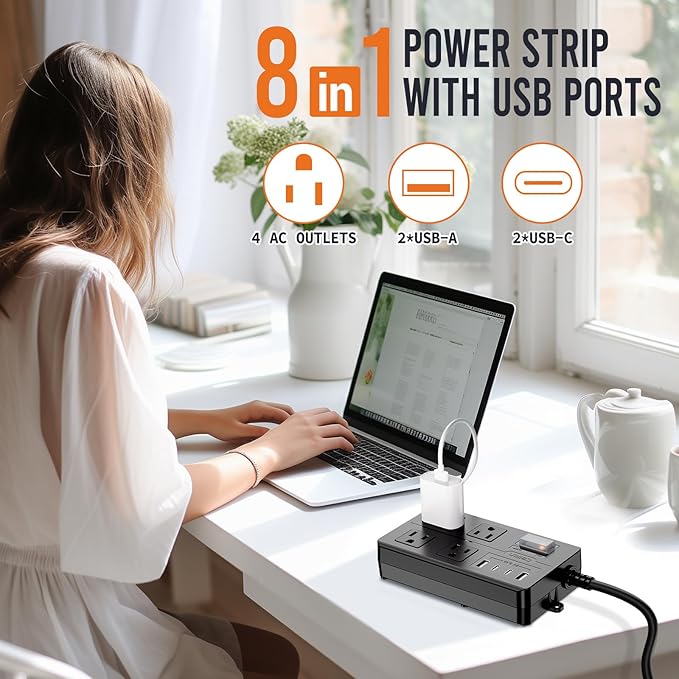 Outdoor Power Strip Weatherproof, IPX6 Waterproof Extension Cord Multiple Outlets with USB Ports, Overload Protection Shockproof,Electrical Power Strip Wall Mountable for Outdoor Decorations…, Black