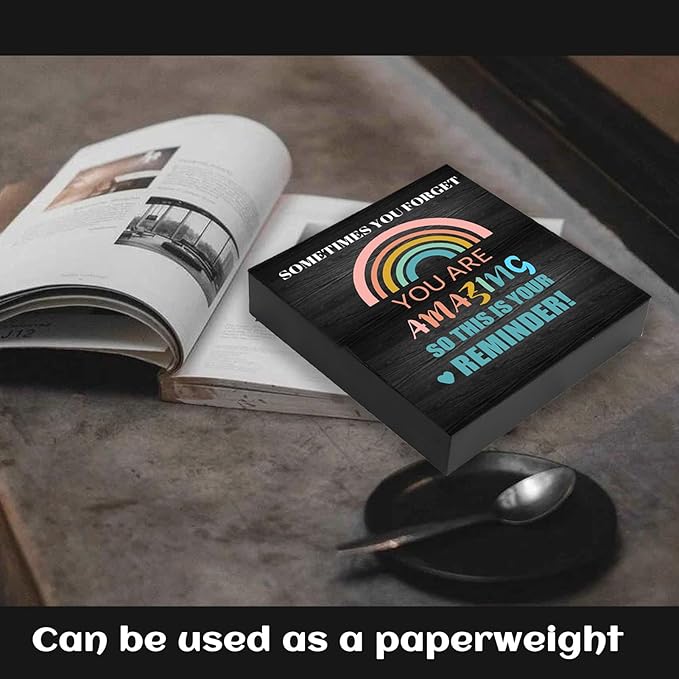 Encouraging Gifts for Women Teen Girls, Sometimes You Forget You're Awesome Wood Box Sign, Inspirational Gifts Birthday Graduation Congratulations Gifts for Daughter, Mom, Coworker Siste (Black, 6X6 Inch)