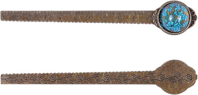 Wisdompro 2 Pcs Metal Bookmark, Retro Vintage Bronze Book Mark Ruler with Dried Flower, Packaged in a Gift Box - an Ideal Gift for Kids, Students, Teachers, Book Lovers - Blue & Purple