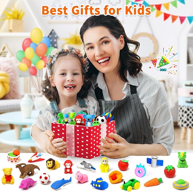 70 Pack Animal Erasers for Kids Bulk Desk Pets Classroom Prizes Treasure Box Toys for Classroom Supplies, 3D Puzzle Mini Erasers Pencil Eraser Back to School Supplies for Kids Party Favors (Random)