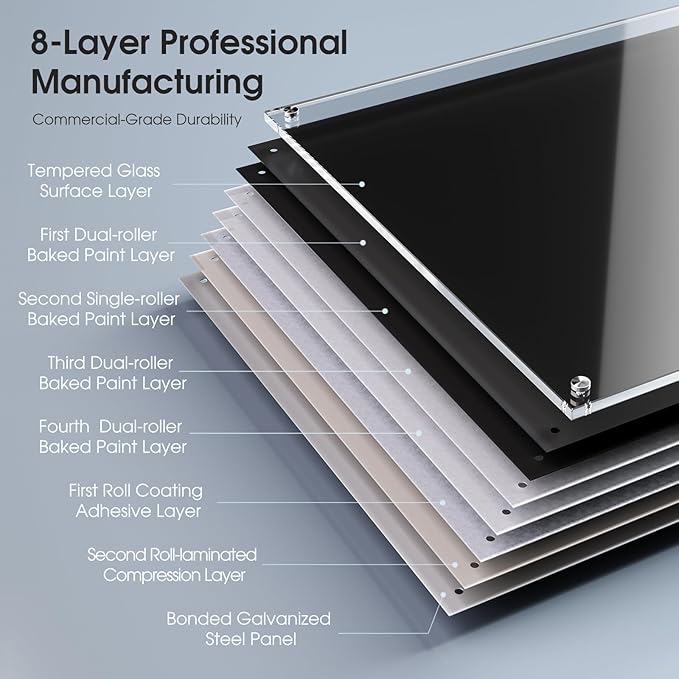 MaxGear Glass White Boards 72x48 Inches, Wall Mounted Magnetic Glass Dry Erase Board Black, Large Frameless Whiteboard with 1 Eraser,3 Markers and 6 Magnets for Office, School, Home