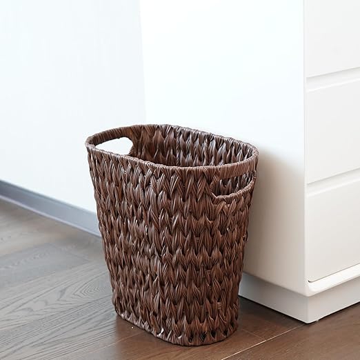 PINXIURY Wicker Trash Can,Watse Basket, Woven Bathroom Trash Can with Handles, Waste Paper Basket, Trash Cans for Bedroom,Decorative Boho Trash Can, 19 Liters/5 Gallons