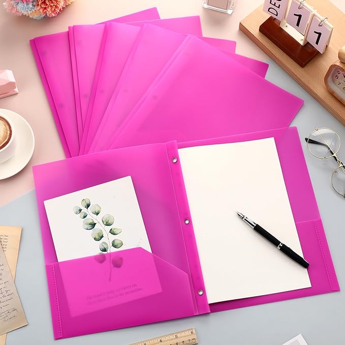 Patelai 48 Pcs Plastic Folders with 2 Pockets and 3 Prongs Home Folders with Card Slot Letter Size Heavy Duty Report Covers for Back to School(Dark Purple,Classic)