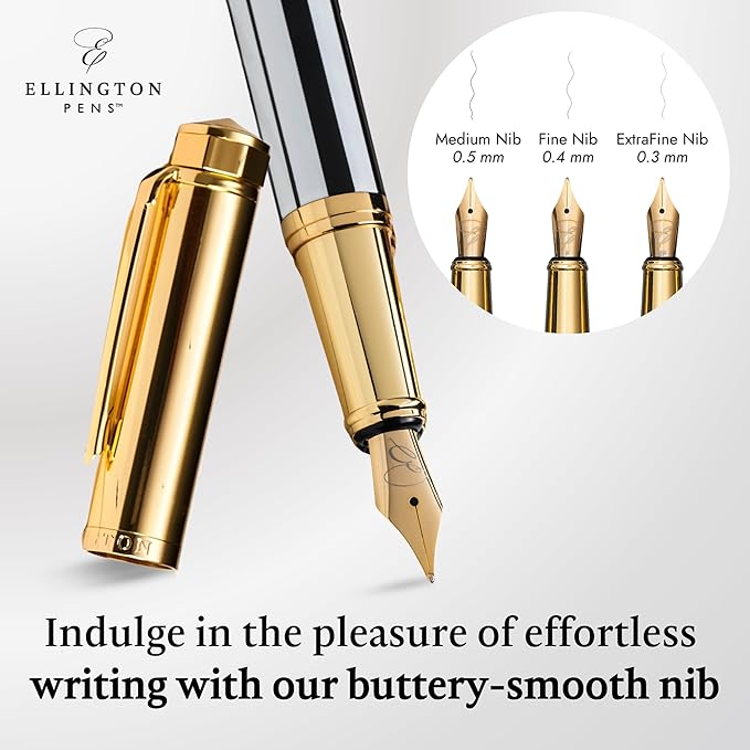 Luxury Fountain Pen Set- Fountain Pens for Writing - Smooth Medium Nib - Includes Refillable Ink Converter, 3 Ink Cartridges [Black & Blue], Gift Box - Elegant Calligraphy