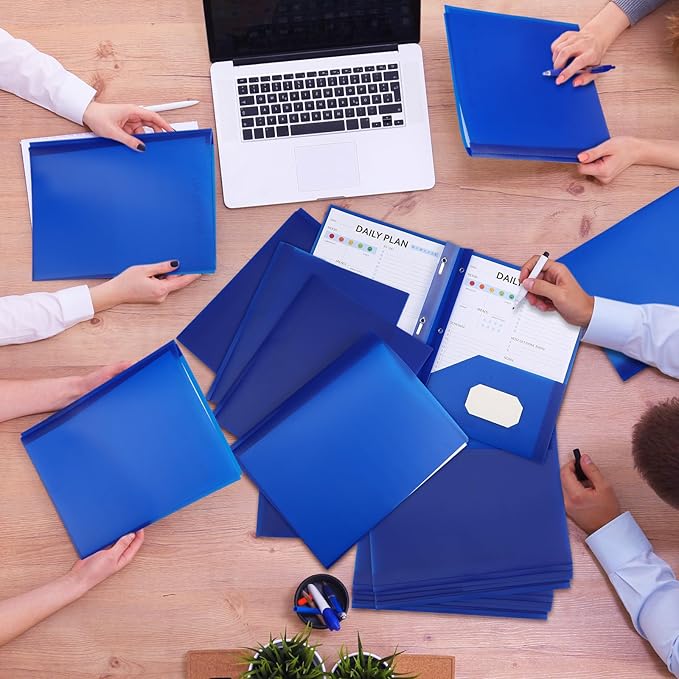 Cholemy 36 Pcs Plastic Pocket Folders with Prong 2 Heavy Duty Pockets Folders with 3 Prongs Letter Size Paper Folders Bulk File Plastic Folders with Fasteners for Office Workers (Blue)