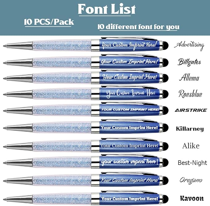 Ancolo Personalized Gift Pens - Ballpoint Pen with Stylus Tip, Crystal Diamond Pen, Engraved Your Message Gift for Graduate Lawyer/Professor 10PCS/ Pack (Navy blue)