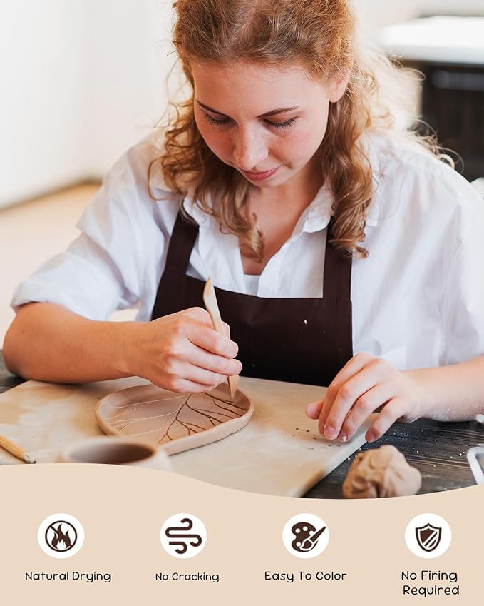 Air Dry Clay Kit for Adults & Kids with Exclusive Stamp | Extra Clay - Complete Sculpting Pottery Kit with Tools & Painting for DIY Ceramic Art, The Gift for Christmas & Thanksgiving