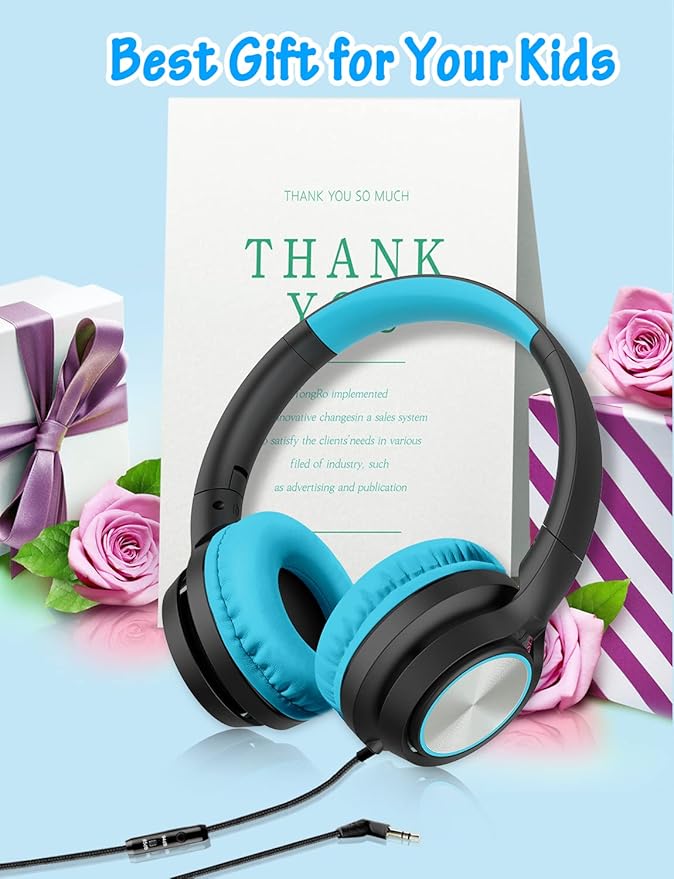Kids Headphones with Microphone, Wired Over Ear Headsets with Limited Volume 85dB/ 94dB for Boys Girls Teens Children Online School/Travel/iPad/Tablet/Cellphone