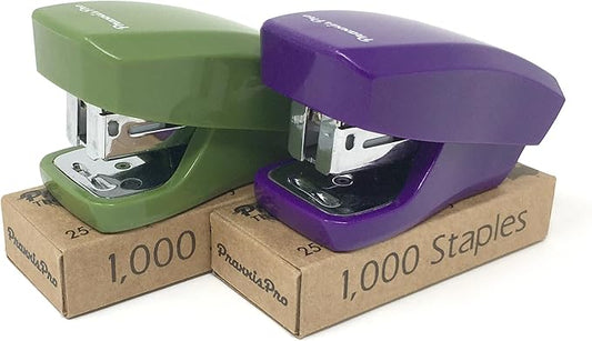 Desk Accessories - Aria Premium Mini Stapler Set - with Built-in Staple Removers, 2000 Standard Staples Included - for Office, School, and Travel, Set of 2, Purple & Greenery