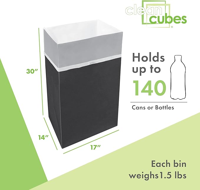 | 30 Gallon Disposable Trash Cans (3-Pack) with Fitted Trash Bags - Reusable Garbage and Recycling Bins for Parties, Events, and More (Black - 30” Height x 17” Width x 14” Depth)