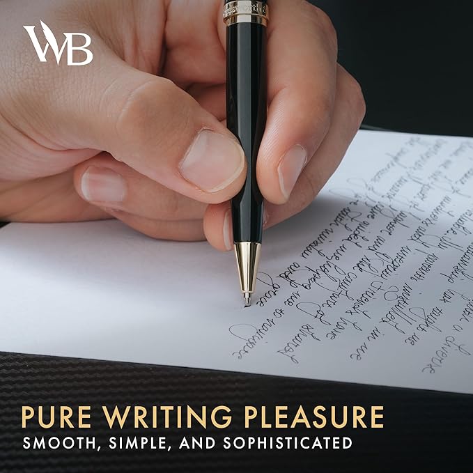 Wordsworth and Black Luxury Ballpoint Pen Set - Black Lacquer 24K Gold Finish, Refillable Fine Point, Elegant Gift for Men & Women, Includes Ink Refill, Nice Pens for Work