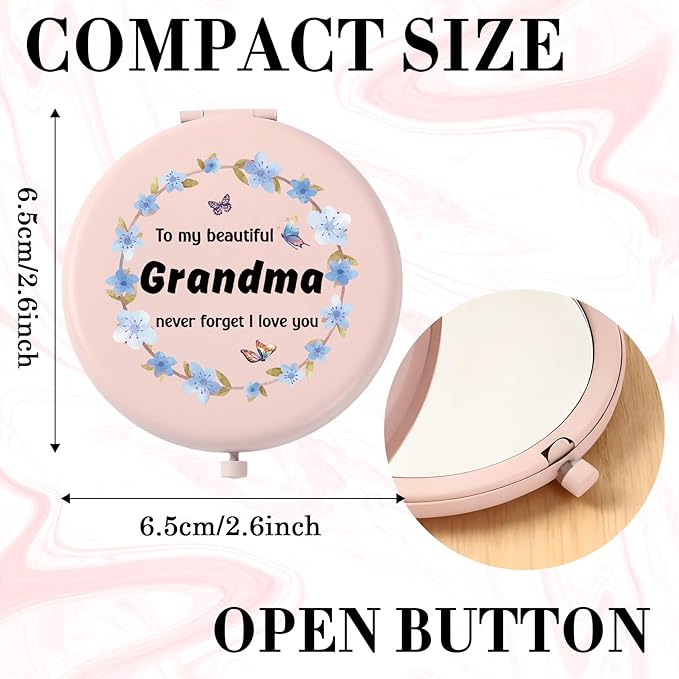Grandma Gifts from Grankids Christmas Stocking Stuffers Grandma Birthday Gifts from Grandson Granddaughter Pink Compact Mirror Thanksgiving Valentines for Grandmother Nana