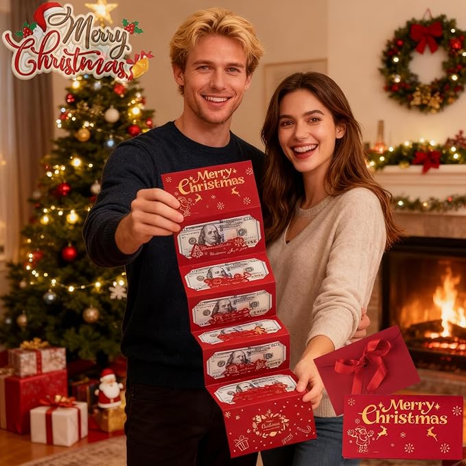 Christmas Cash Gift Envelopes 6 Slots, 2026 Upgrade Christmas Cash Gift Envelope, Surprise ChristmasGift Card Holder for Checks or Cards (Style-B)