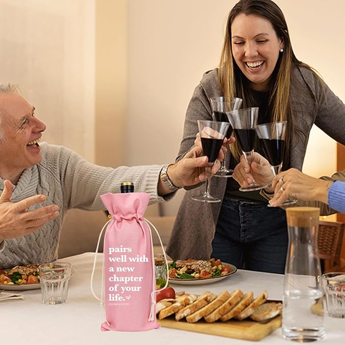 Pink Funny New Chapter Wine Bag New Beginnings Gifts for Women Men Farewell Gifts for Friends Going Away Gifts for Coworkers Women Men Moving Away Gifts for Friends New Teacher Gifts