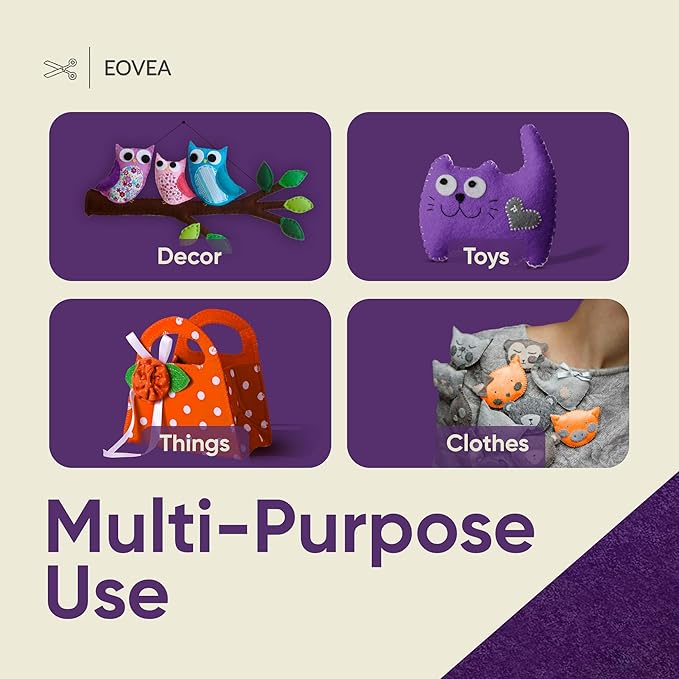 EOVEA | Acrylic Felt Fabric by The Yard - Non-Stiff, Soft Material - 72" Wide - 1.6mm Thick Felt Sheets for DIY Crafts, Sewing, Upholstery, Cushion, Padding(Purple, 5 Yards)