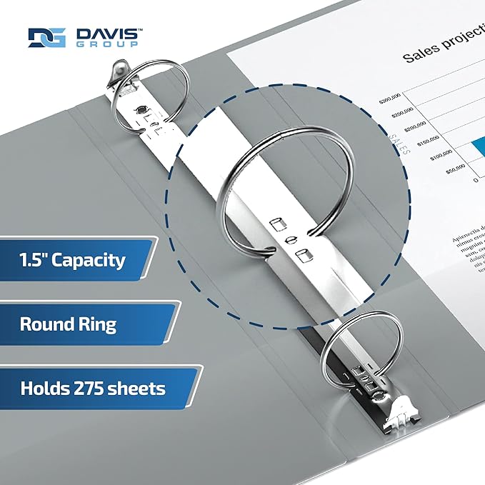 Premium Economy 6-Pack 3-Ring Binders for School or Office, Round-Ring Binders, 1.5 Inch, Gray