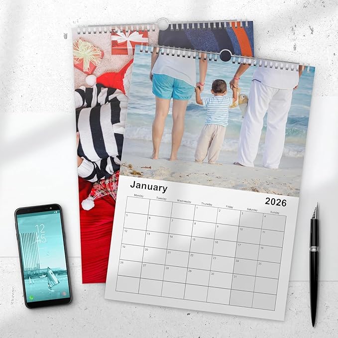 Custom Photo Wall Calendar 2026 - Personalized Family & Office Photo, Print Your 13 Memories Custom - Perfect for Parties, Birthdays & Christmas Gifts (Wall Calendar 8.27"×11.69", 3 x Calendars)
