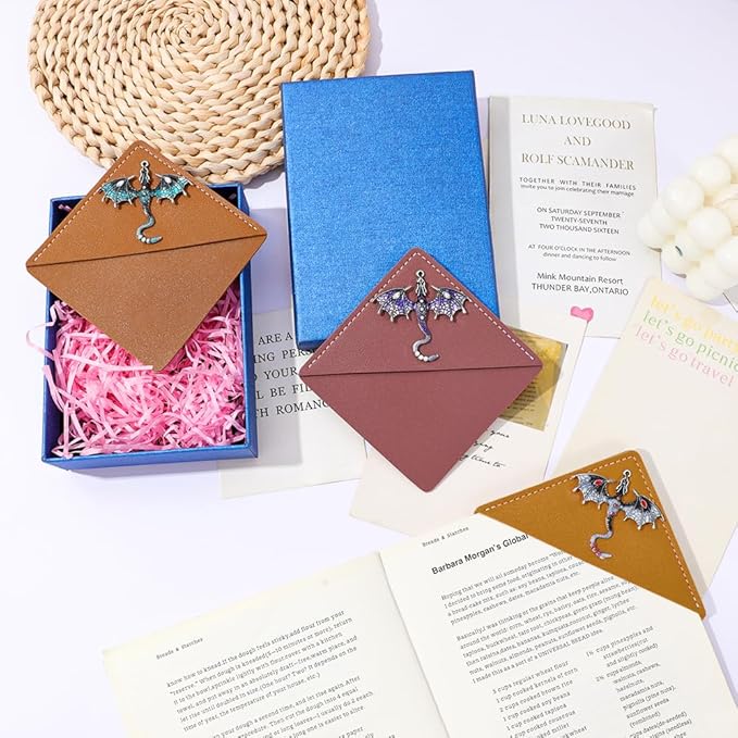 Fantasy Dragon Leather Metal Bookmark,Fourth Wing Corner Bookmarks,Book Marks for Reading Women Book Lovers Book Accessories (Dragon A)