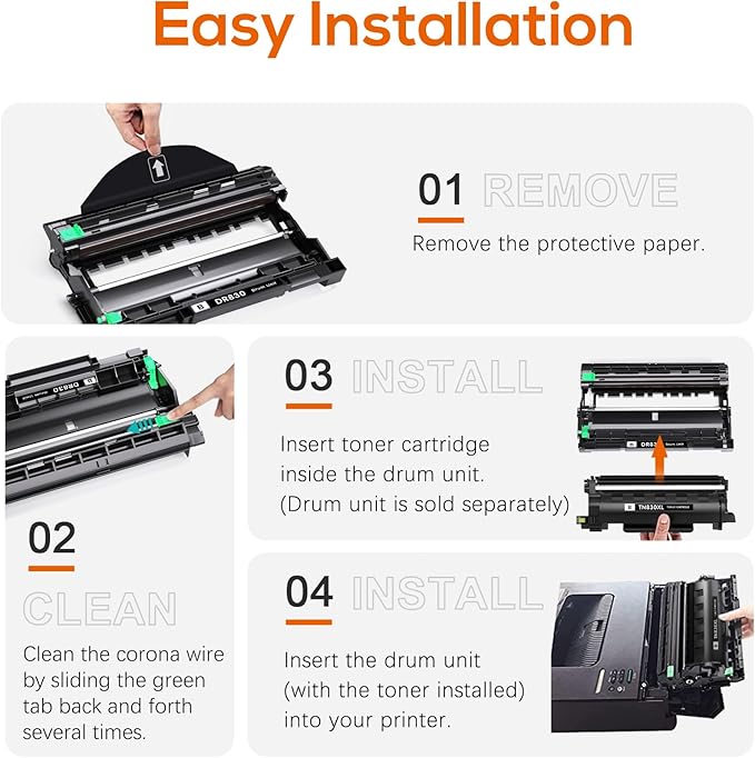 Compatible DR830 Drum Unit (NOT Toner) Replacement for Brother DR830 DR-830 Drum use with HL-L2460DW HL-L2405W HL-L2400D HL-L2480DW MFC-L2820DW MFC-L2820DW XL DCP-L2640DW Printer (2 Pack)