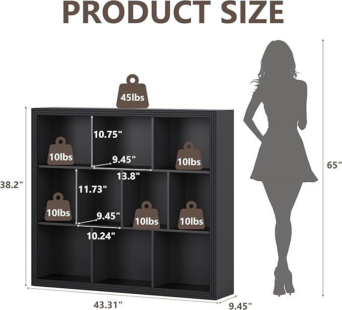 Wooden 10-Cube Storage Organizer, 3-Tier Bookshelf, Wood Black Bookshelf, Bookcase, Cubical Storage Shelf with 3 Removable Back Panels for Bedroom Home and Office