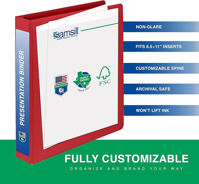 Samsill 1 Inch 3 Ring Binders, Made in USA, Economy Round Ring, Clear View Cover, 200 Sheet Capacity - for School, Home, Office - Red, 4 Pack