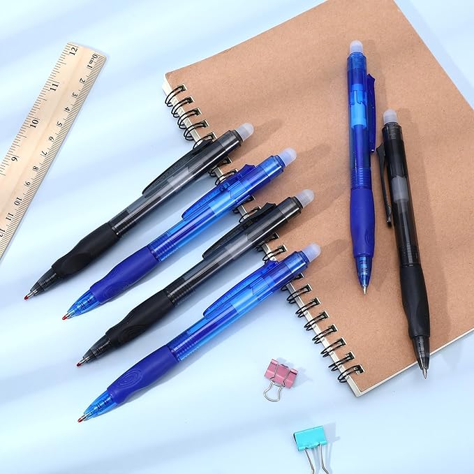 12 Pack Erasable Ink Pens, 0.5mm Fine Point Click Retractable Pens for Writing Black & Blue Ink for Sudoku Crossword Puzzles Office School Supplies