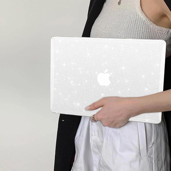 KEROM Clear Glitter Case for MacBook Pro 16 inch 2025 2024-2021 M4 M3 M2 M1 Pro/Max Chip A3403 A3186 A2991 A2780 A2485, Ultra Slim Shiny Bling Sparkle Plastic Hardshell & Keyboard Cover, Glitter Clear