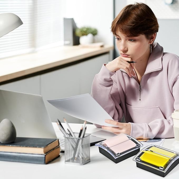 2 Pack Post it Note Dispenser with 4 Pad Pop up Sticky Notes,3x3 Inches Sticky Note Holder for Office Home Classroom Desk Supplies,100 Sheet/pad(4 Colors)