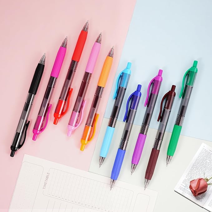 EYEYE G-103 Assorted Colors Gel Pens 0.5mm, 10 Pack Multicolor Retractable Pen Extra Fine Point Quick Drying, Ballpoint Pen Fine Point Smooth Writing Pens for for Office School Supplies