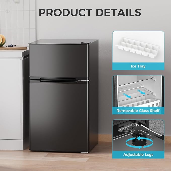 COWSAR 3.2 Cu.Ft Fridge with Freezer, Compact Refrigerator with 2 Doors for Bedroom/Dorm/Office/Apartment/Commercial, Adjustable Thermostat, Energy-efficient, Low Noise