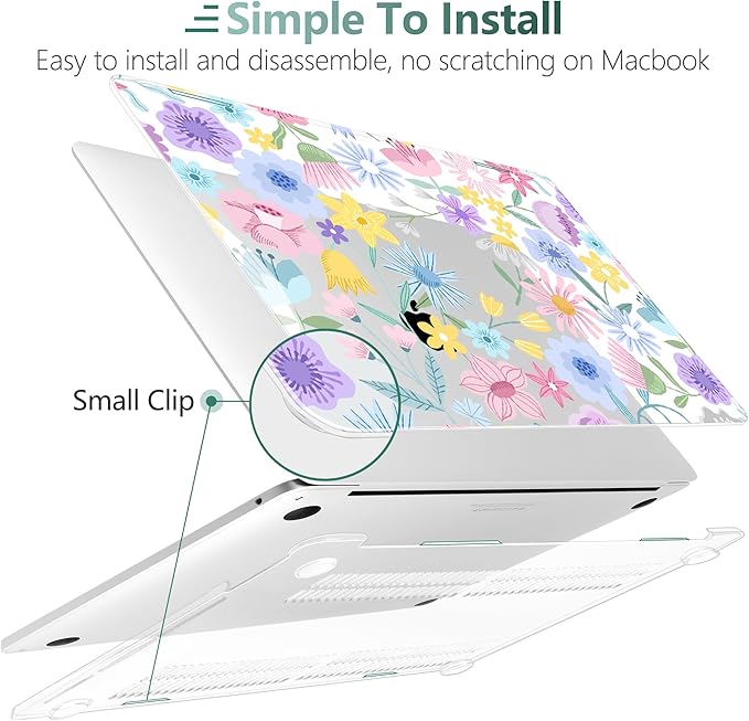 TWOLSKOO Compatible with MacBook Pro 13 inch Case 2023-2016 A2338 M2/M1 A2251 A2289 A2159 A1989 A1706, Plastic Hard Shell Cover & Keyboard Skin & Screen Protector, Spring Blooms